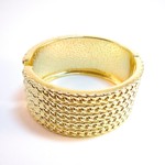 Wide Goldtone Textured Hinged Cuff Bracelet